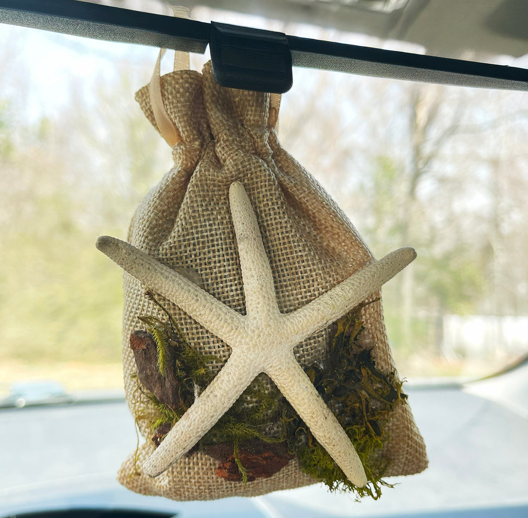 Starfish on Tan Bag - Coastal Themed Deodorizing Bags for Small Spaces