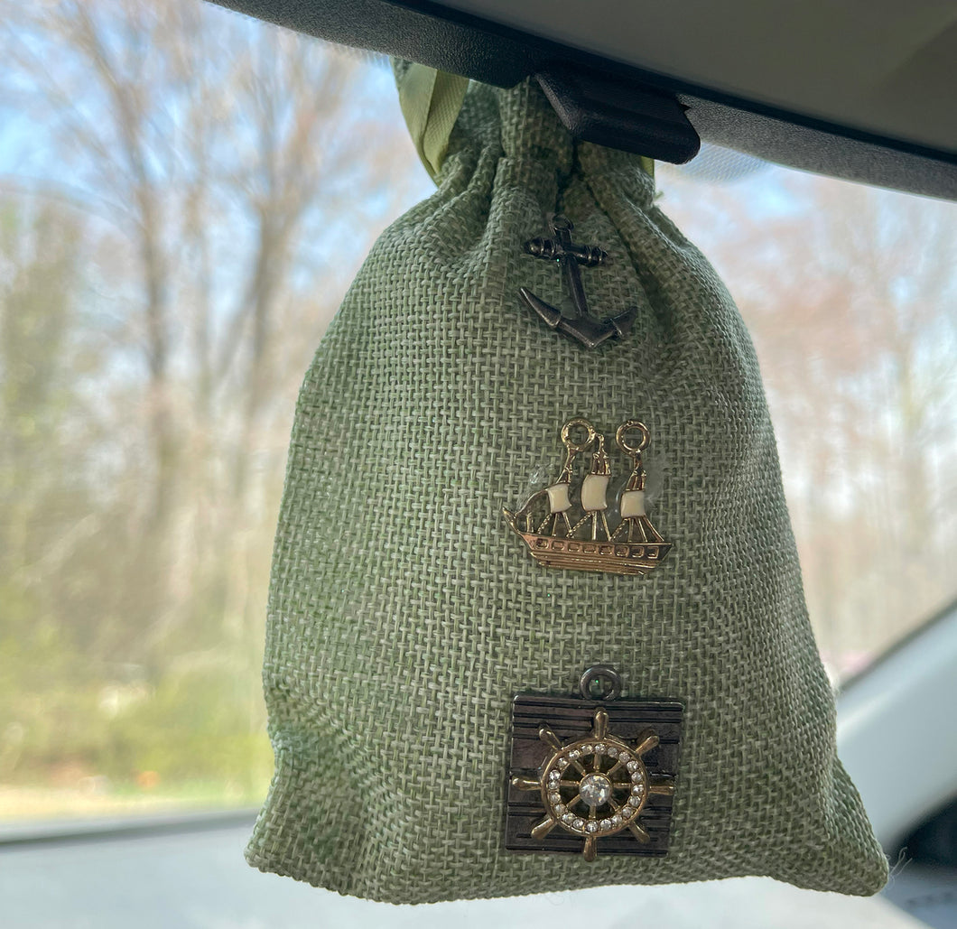 Nautical Charms on Sage Bag - Coastal Themed Deodorizing Bags for Small Spaces