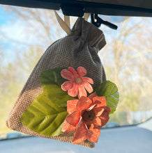Load image into Gallery viewer, Orange Flowers on Tan Bag - Floral Themed Deodorizing Bags for Small Spaces