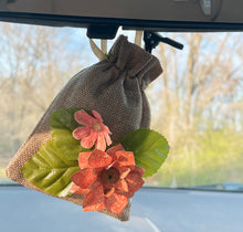 Load image into Gallery viewer, Orange Flowers on Tan Bag - Floral Themed Deodorizing Bags for Small Spaces