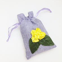 Load image into Gallery viewer, Purple linen bag with yellow rose