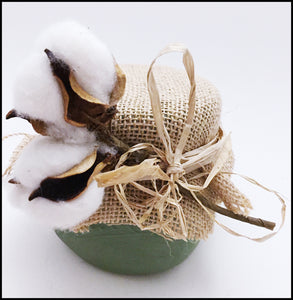 Mason Jar Handpainted Sage w/ Burlap Cover