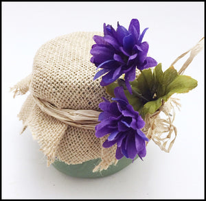 Mason Jar Handpainted Sage w/ Burlap Cover