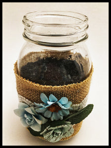 Large Mason Jar blue flowers