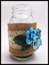 Load image into Gallery viewer, Large Mason Jar Blue Flowers