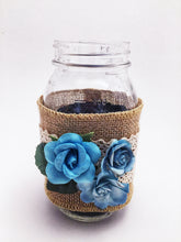 Load image into Gallery viewer, Large Mason Jar Blue Flowers