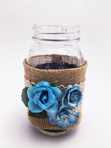 Large Mason Jar Blue Flowers