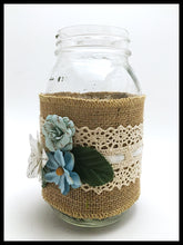 Load image into Gallery viewer, Large Mason Jar blue and white flowers