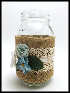 Large Mason Jar blue and white flowers