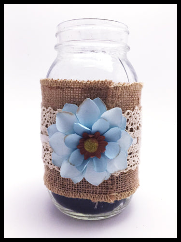 Large Mason Jar single blue flower