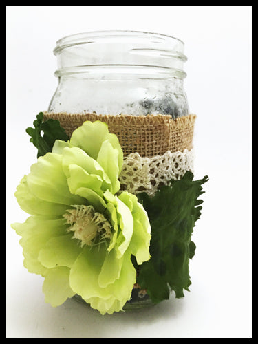 Large Mason Jar single yellow green flower