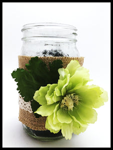 Large Mason Jar single yellow green flower