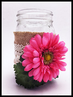 Large Mason Jar single large pink flower