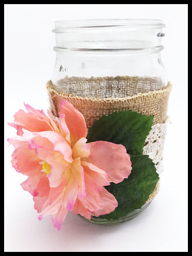 Mason Jar single fluffy peach flower (medium)