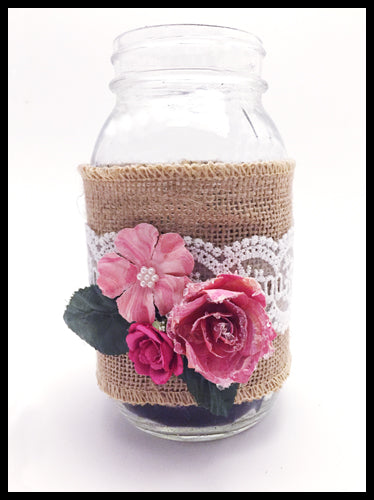 Large Mason Jar, small pink flowers