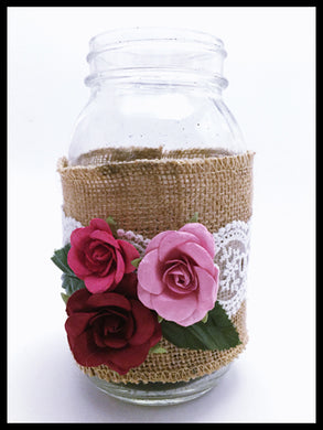 Large Mason Jar, small pink & red flowers