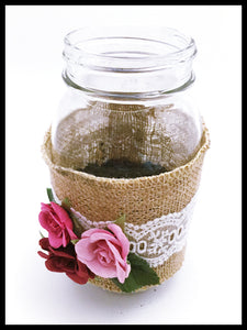 Large Mason Jar, small pink & red flowers