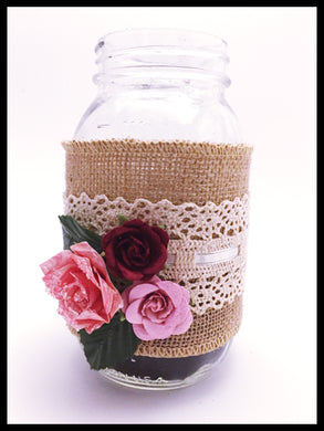 Large Mason Jar, small pink and red flowers