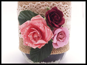 Large Mason Jar, small pink and red flowers