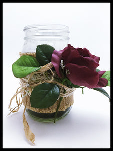 Large Mason Jar, single purple rose