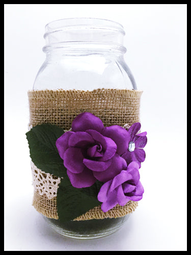 Large Mason Jar, purple flowers