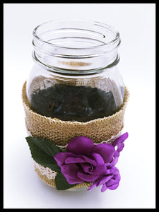 Large Mason Jar, purple flowers