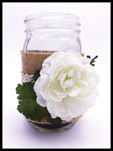 Large Mason Jar, single large white flower