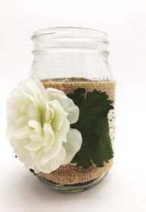 Large Mason Jar, single large white flower