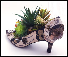 Load image into Gallery viewer, Handpainted Steampunk Clock Shoe Succulent Arrangement