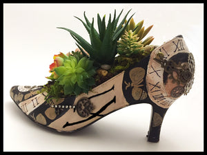 Handpainted Steampunk Clock Shoe Succulent Arrangement