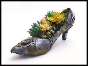 Steampunk Shoe with Gears Planter with Succulents