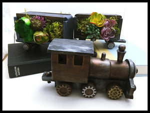 Steampunk Wooden Train set with Succullents