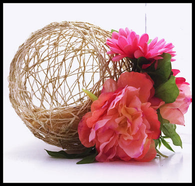 Twine ball, pink flowers (Medium)