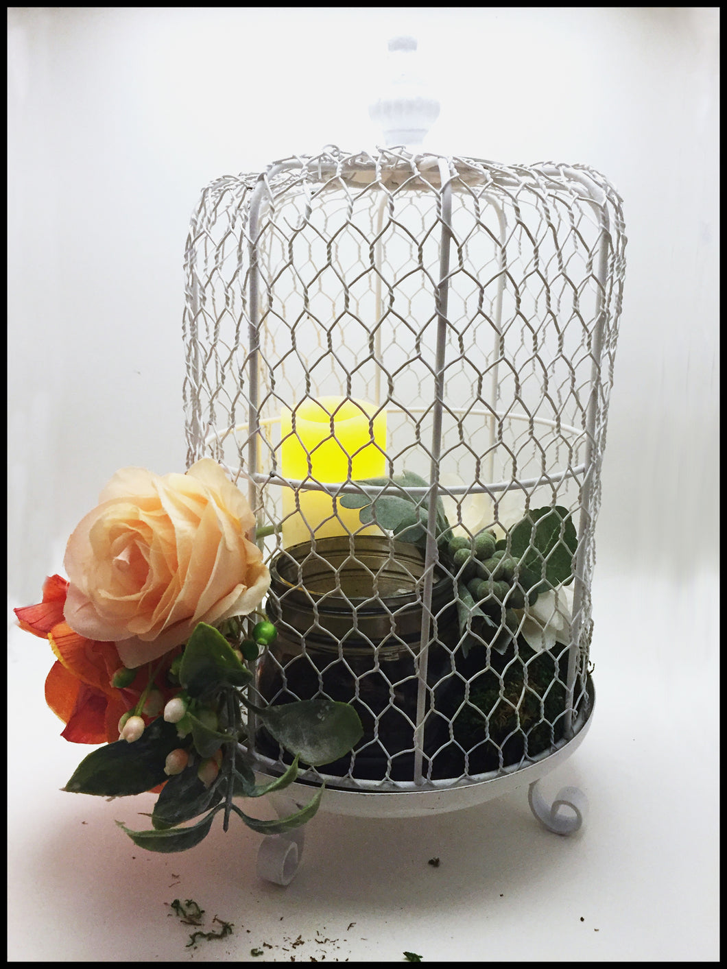 Hand decorated floral birdcage with Biochar for Air purification